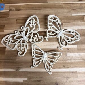 Elegant Vintage Homco Cream Butterfly Wall Decor Set
